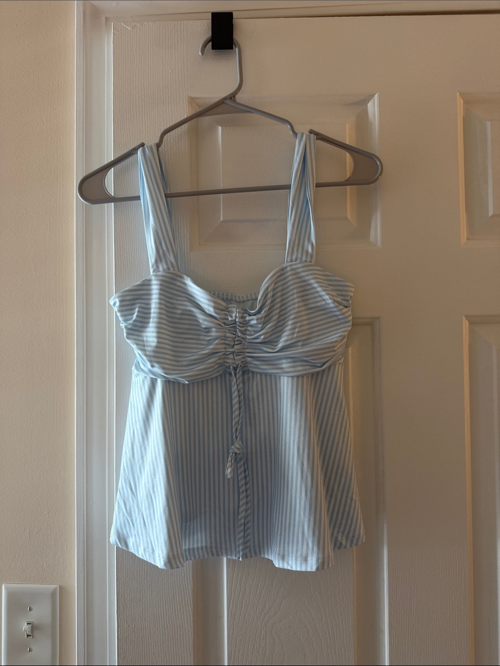 SHEIN Light Blue & White Striped Ruched Camisole
